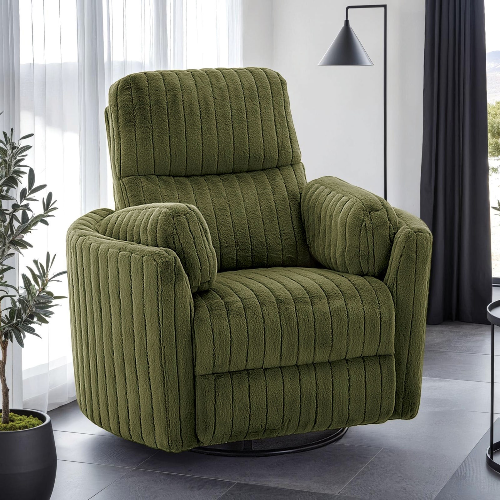 Power Glider Recliner w/Swivel Contemporary Style Curved Arms Pillow Fill Swivel Chair Primary Living Room