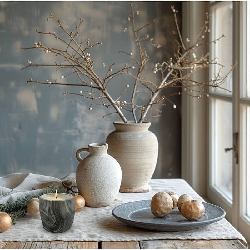 Gray and White Marbled Ceramic Candle Jar with Light Floral Scent 11oz