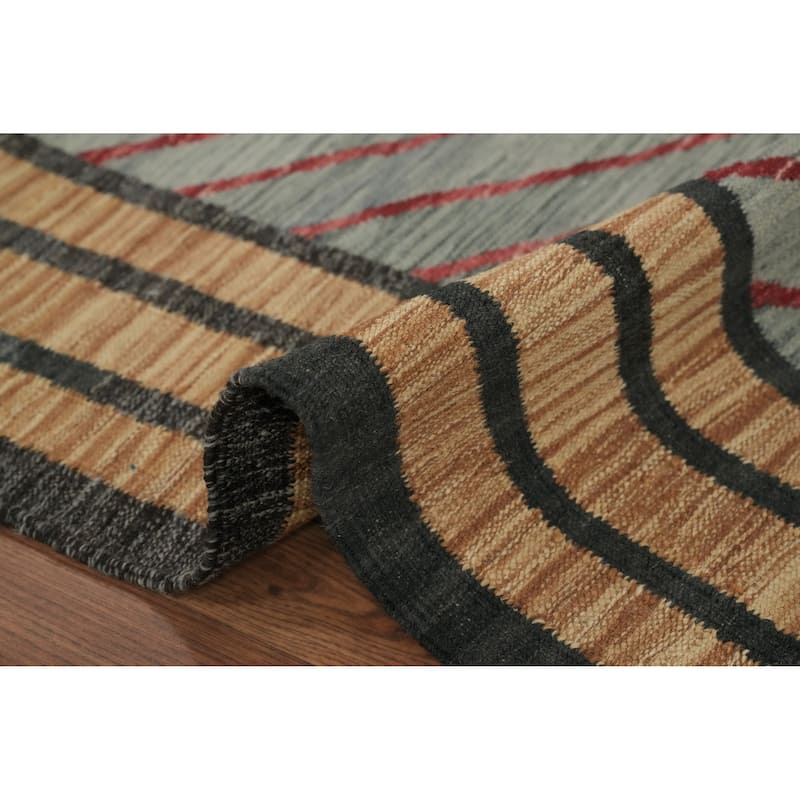 Hand Woven Oriental 100% Wool Carpet Southwestern Modern Greys & Charcoal Kilim Runner Rug - 9' 9'' X 3' 0''