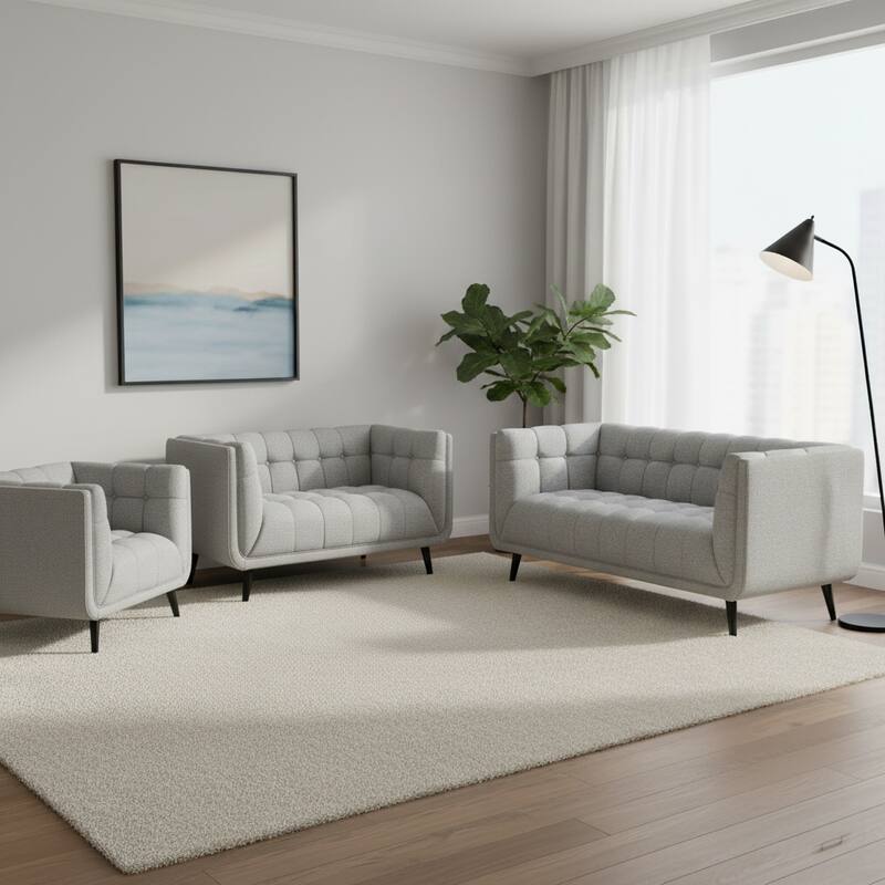 Modern Mid-Century Tufted Upholstered Living Room Sofa Set