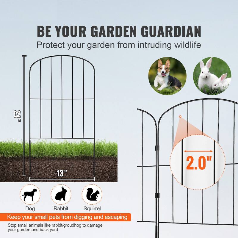 Black Metal Animal Barrier and Decorative Garden Fencing with Spike Space Ideal for Outdoor Use - 24 x 13 inch