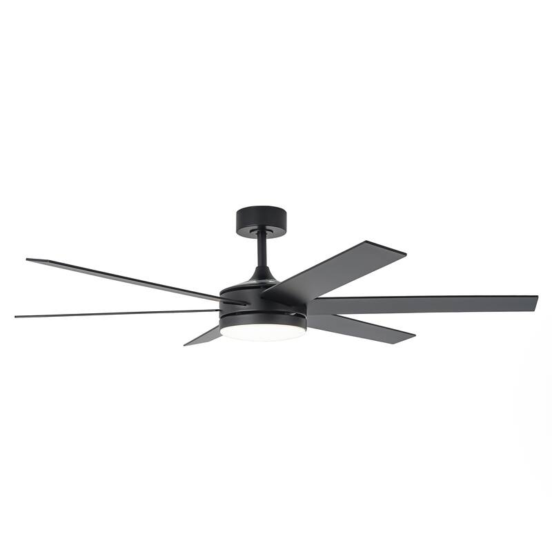 60-inch Modern Black Wood Integrated LED Indoor Smart Ceiling Fan with Light and APP