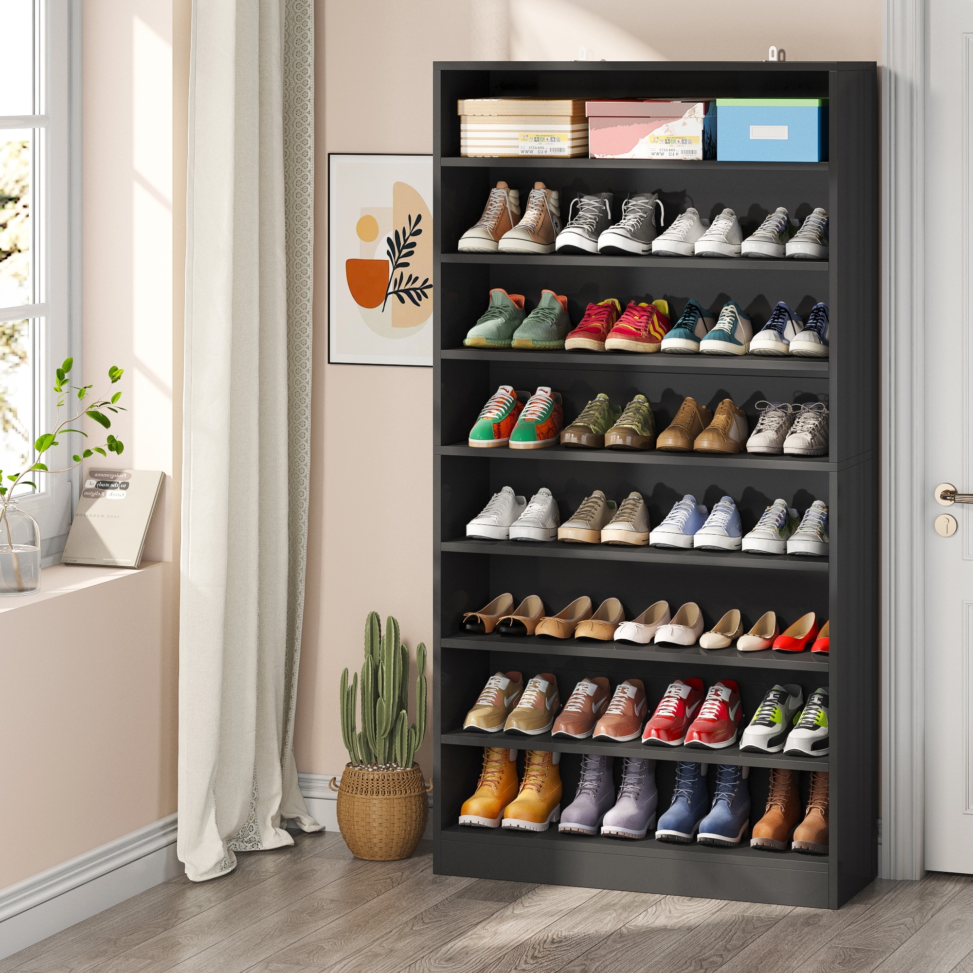 Shoe Cabinet,9 Tiers Tall Shoes Storage Rack Cabinets,Wood Shoe Stand with  Open Shelf for Entryway - Bed Bath & Beyond - 37162242