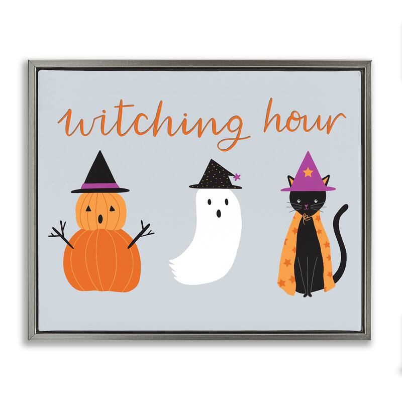 Stupell Cute Halloween Witching Hour Framed Floater Canvas Wall Art Design By Sazerelli Designs - 21 x 17 - Grey