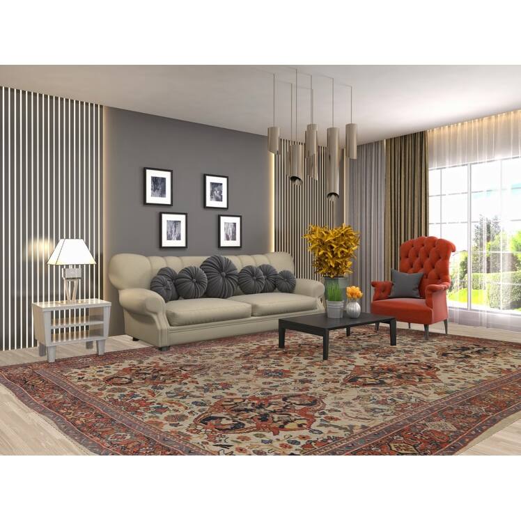 Hand Knotted Oriental 100% Wool Carpet Traditional Floral Beige & Ivories Sultanabad Area Rug - 11' 10'' X 8' 8''