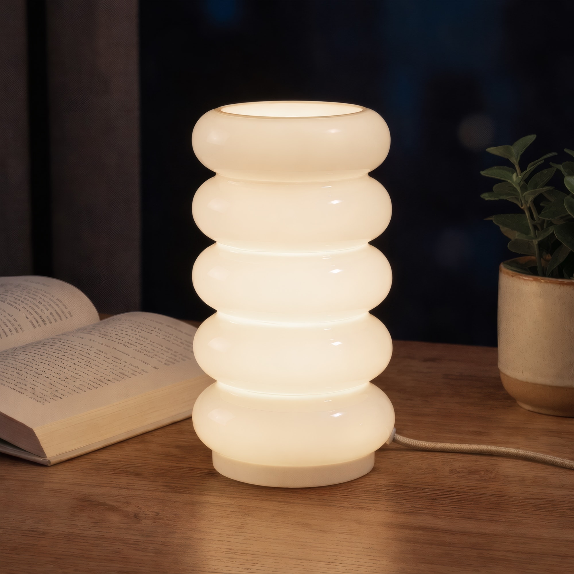 10.4'' Stacked Bubble Glass Table Lamp with Dimmable Rotary Switch, E12 Base, UL Listed for Bedroo & Hospitality Spaces