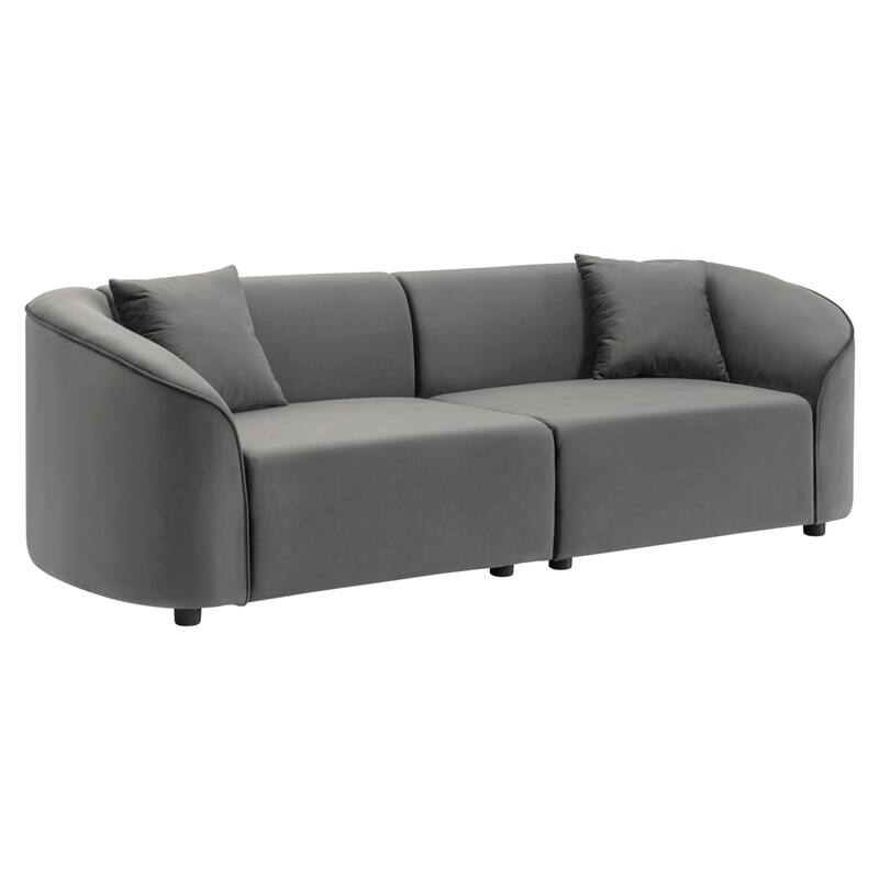 87" Curved Grey Sofa with Plush Seating and Durable Frame