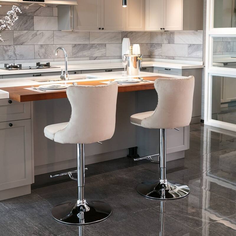 Bar stools with Backs Luxurious Velvet Swivel - Adjustable Height, Set of 2