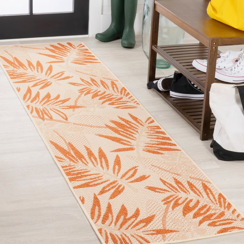 JONATHAN Y Bahamas Tropical Palm Leaf Indoor/Outdoor Area Rug - 2 X 8 - Cream/Orange