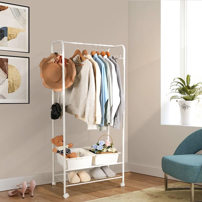 Rolling Clothing Rack Metal Clothes Rack Garment Shelf Freestanding - 27.5x14.3x59.8 inch