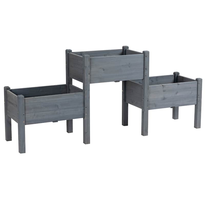 Outsunny 73" x 18" x 32" 3 Tier Raised Garden Bed w/ Three Elevated Planter Box, Freestanding Wooden Plant Stand