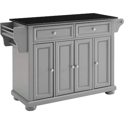 Kitchen Island with Granite Top & Storage - Full Size Rolling Cart, Modern Kitchen Furniture, Gray/Black