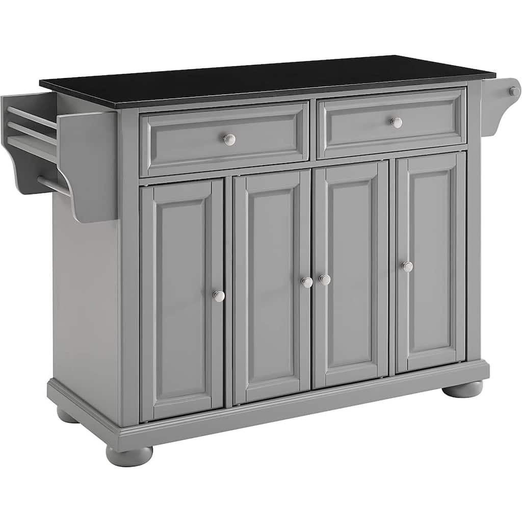 Kitchen Island with Granite Top & Storage - Full Size Rolling Cart, Modern Kitchen Furniture, Gray/Black