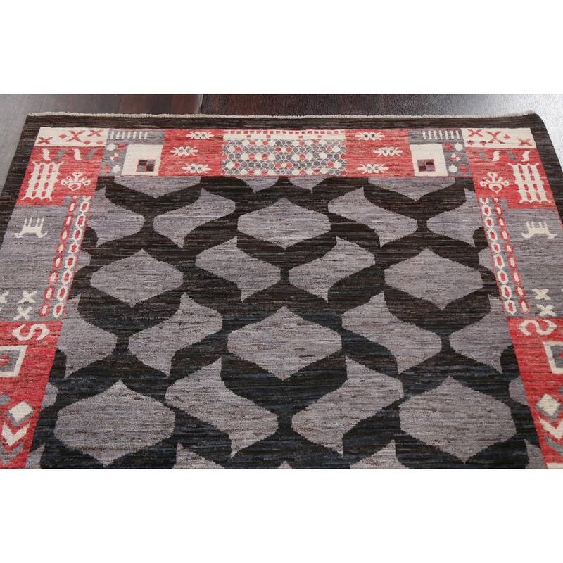Geometric Trellis Gabbeh Kashkoli Oriental Wool Area Rug Hand-knotted - 5'4" x 7'9"