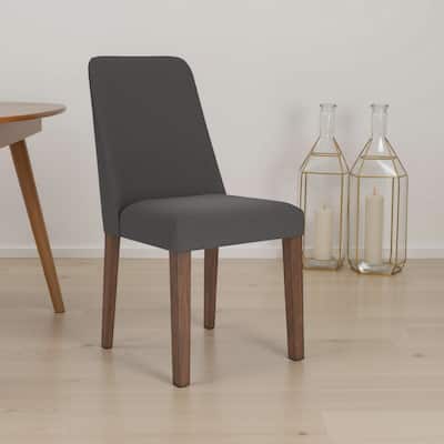Jeyn Dining Side Chair Set of 2, Solid Wood, Charcoal Gray Polyester