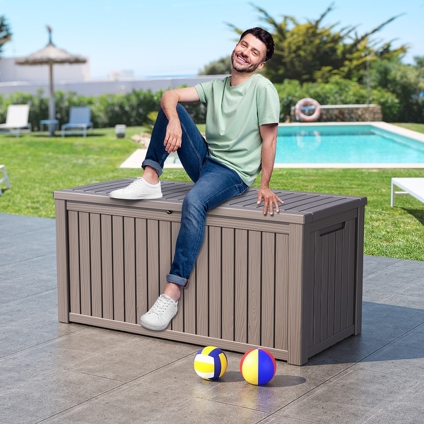 Lacoo Outdoor Storage Box 120 Gallon Waterproof Deck Box for Potia Furniture Outdoor Storage,Black
