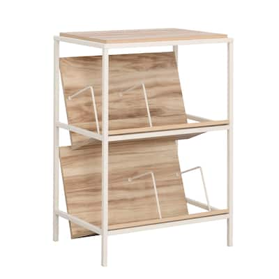 Brown Woodgrain Storage Shelf Bookcase with Adjustable Tilted Shelves Multi-Purpose Organizer