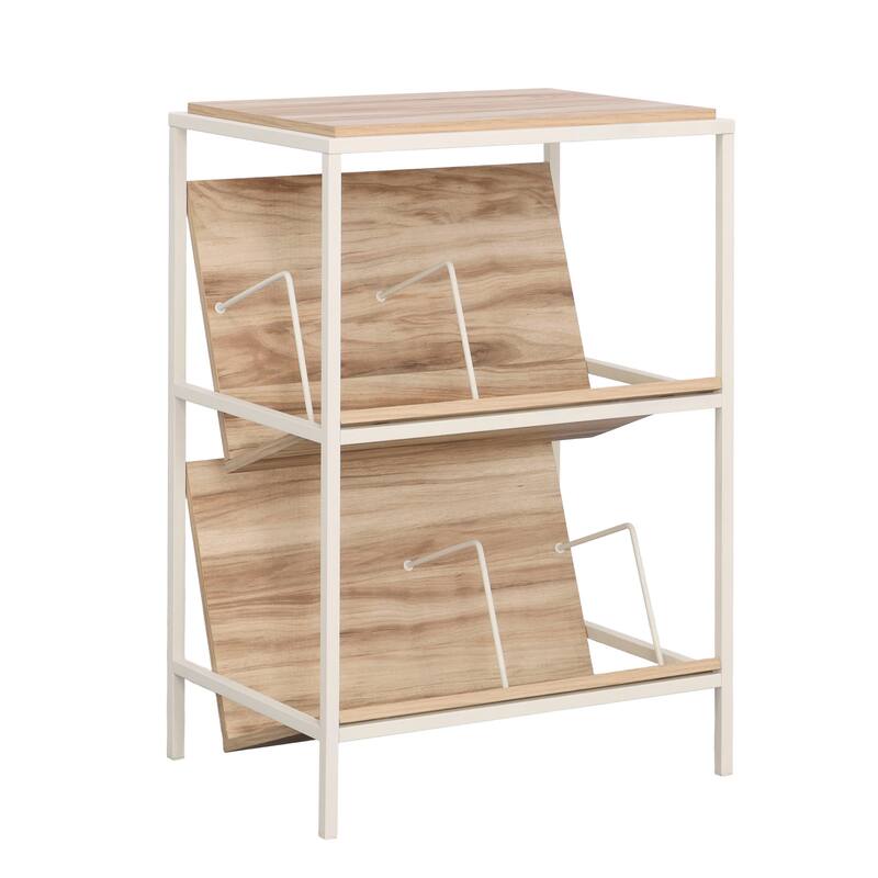 Wood Accent Storage with Tilted Shelves - 25.12" W x 18.50" D x 36.81" H - Acacia Wood