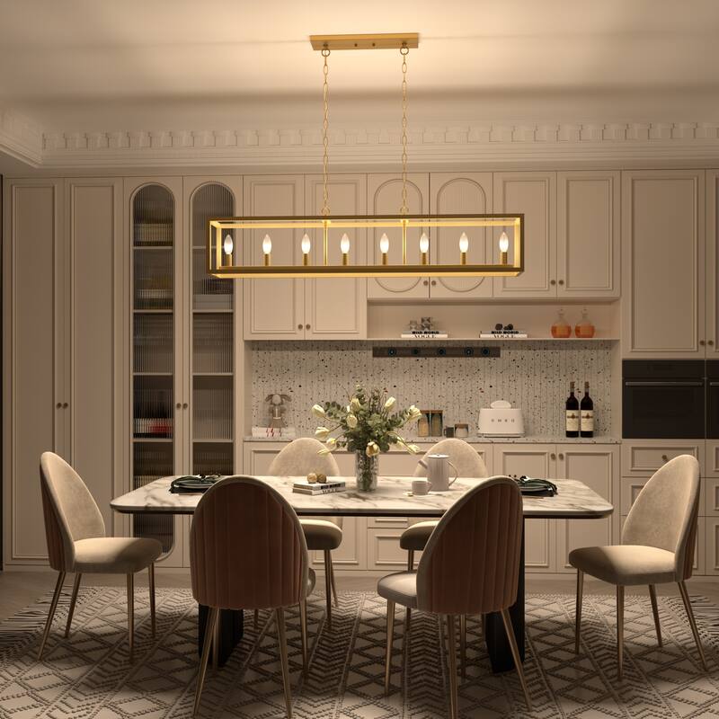 Modern Farmhouse 8-light 48In Rectangle Linear Chandelier for Dining Room with UL Certified
