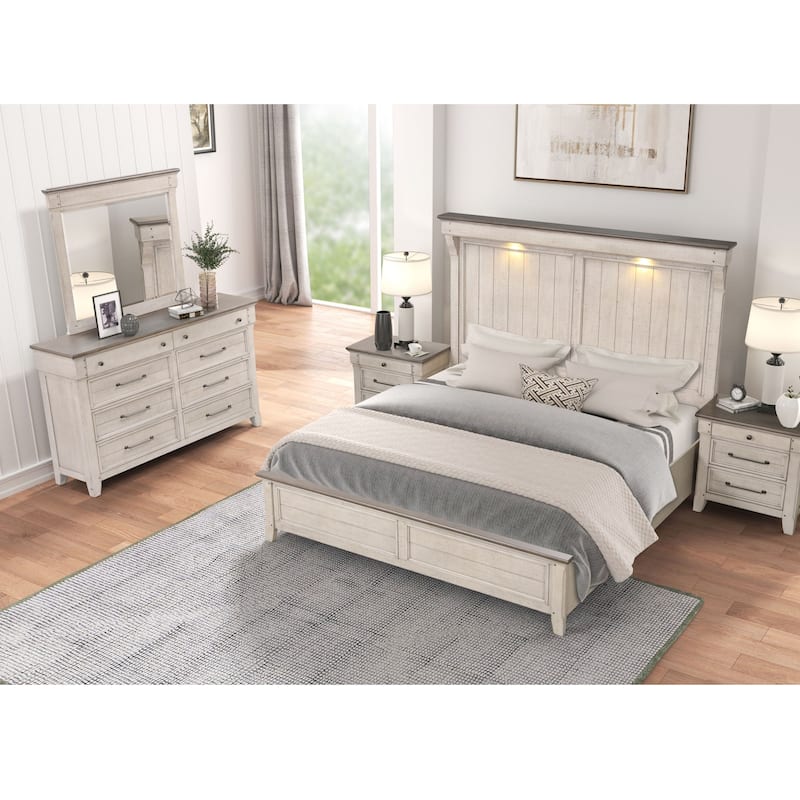 Roundhill Furniture Walcott 5-Piece Bedroom Set with Touch LED Lighting - Queen