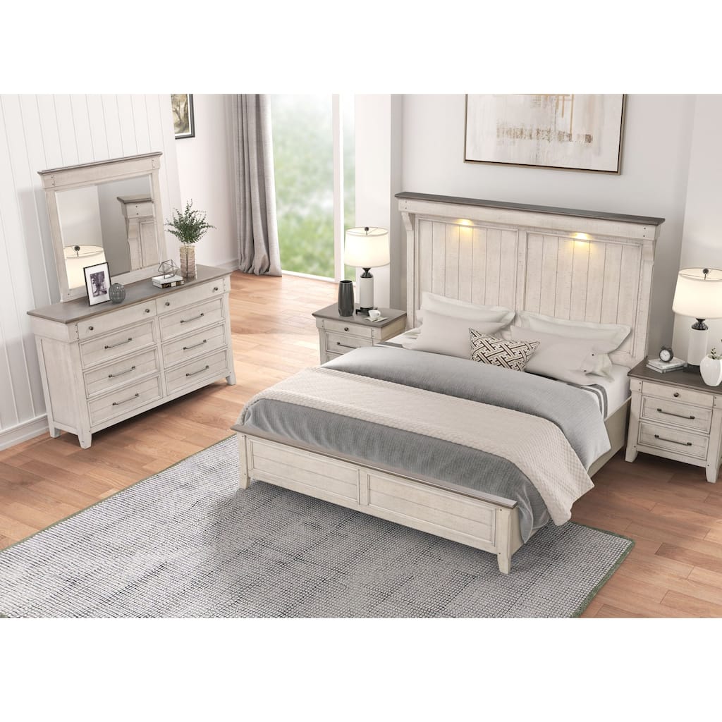 Roundhill Furniture Walcott 5-Piece Bedroom Set with Touch LED Lighting