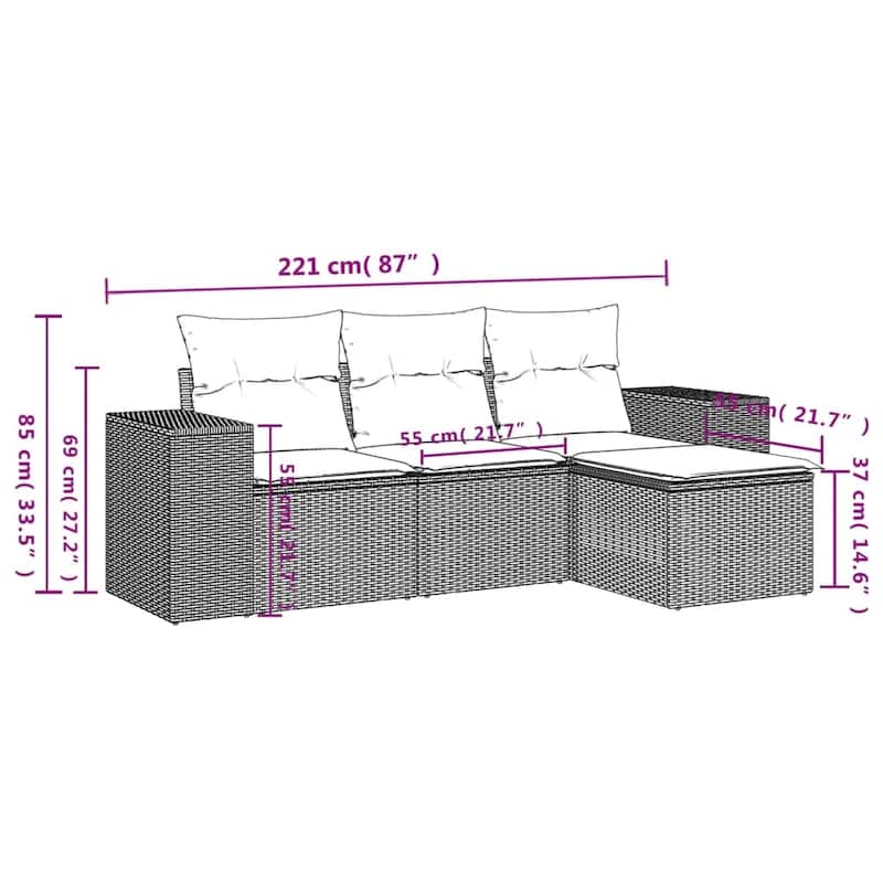 vidaXL Garden Sofa Set Black and Cream - 21.7 x 21.7 x 14.6