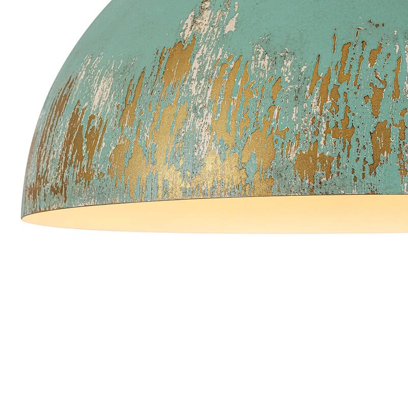 European Artisanal Antique Gold Patina Iron Oversized Dome Pendant