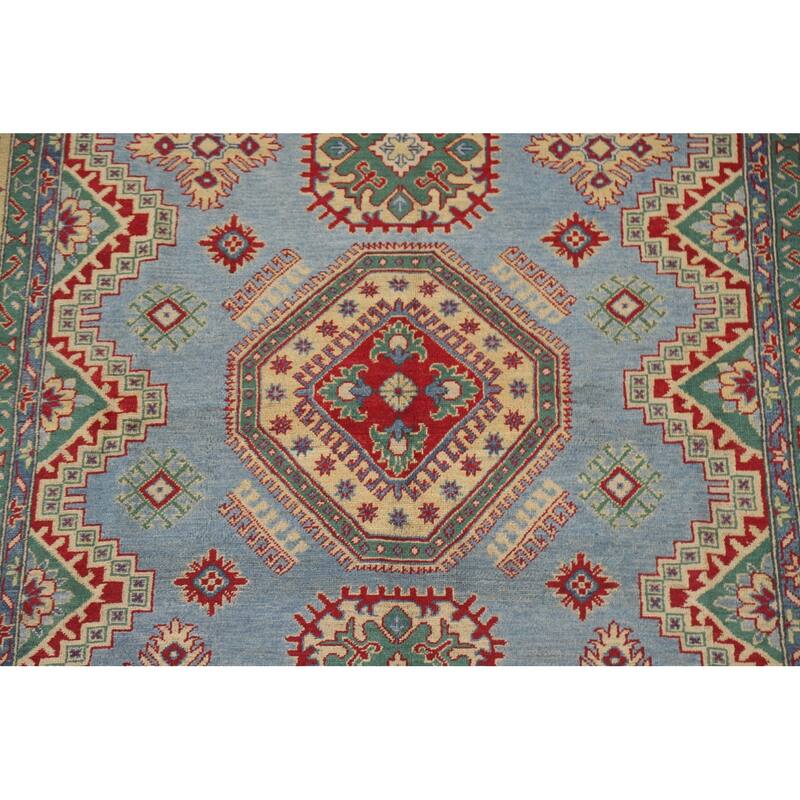 Hand Knotted Oriental 100% Wool Carpet Traditional Geometric Navy Blue & Blues Kazak Area Rug - 9' 9'' X 6' 6''
