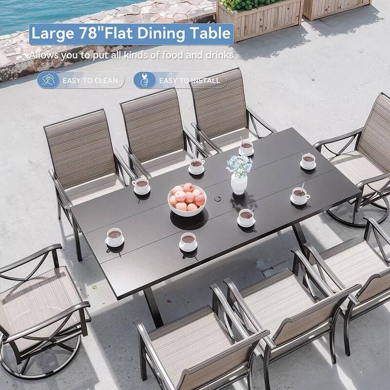 Kullavik Textilene Outdoor Dining Set, Patio Dining Set with Single Chairs, Swivel Chairs and Large Table
