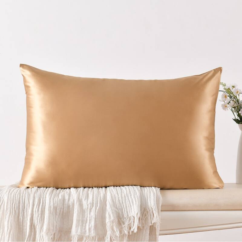 WHOLINENS 100 Percent 22 Momme Mulberry Silk Pillowcasess 1 Pair, Gift Box Included - Gold