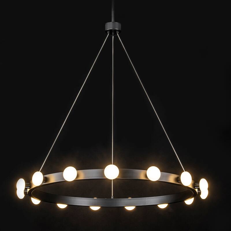 Rezz Black Modern Wagon Wheel LED Large Chandelier - 33.86 in. W x 32.68 in. H x 33.86 in. D
