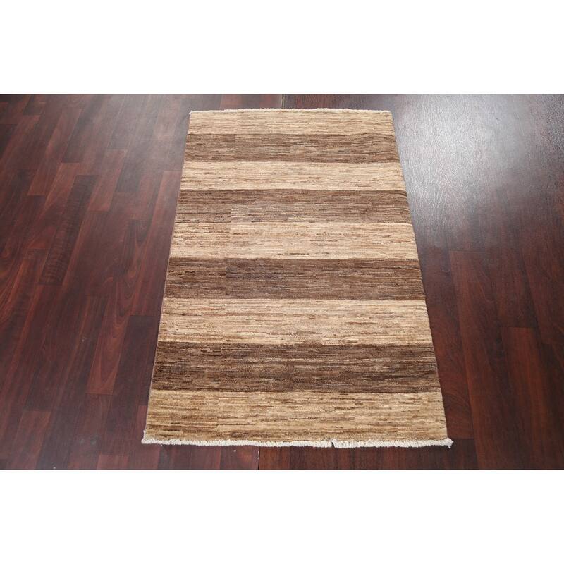 Striped Gabbeh Kashkoli Wool Area Rug Hand-knotted Contemporary Carpet - 2'9" x 4'2"