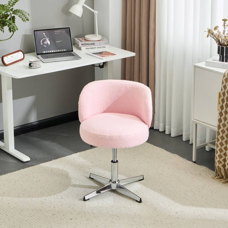 Cute Modern Teddy Swivel Chair Armless Adjustable Height Office Desk Chair with No Wheels and Backrest Support - N/A