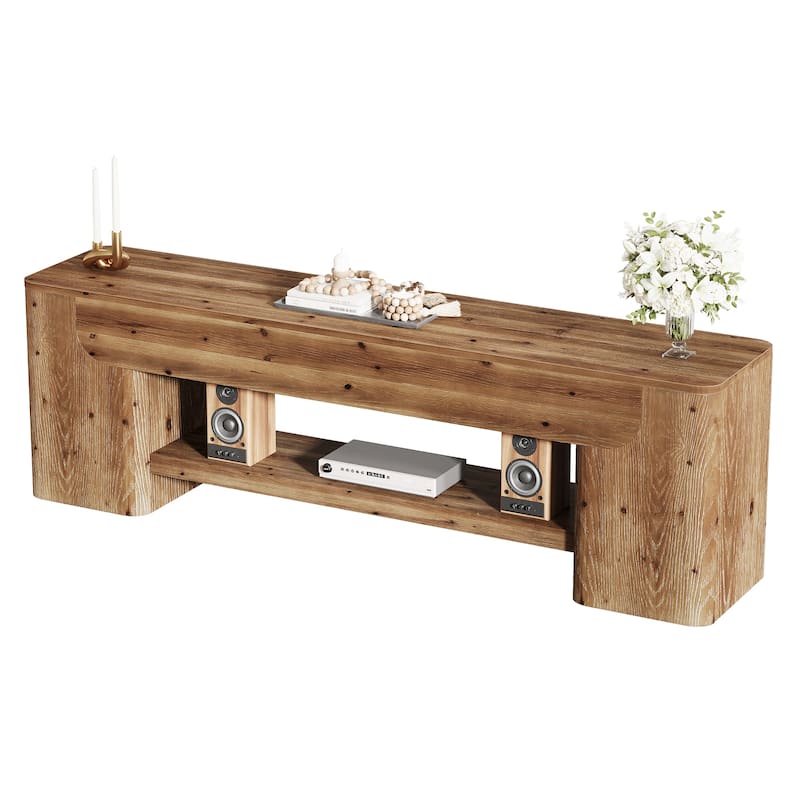 Solid Wood TV Stand for TVs up to 75 Inch, Entertainment Center with Open Storage Shelf, 63" TV Console for Living Room Bedroom