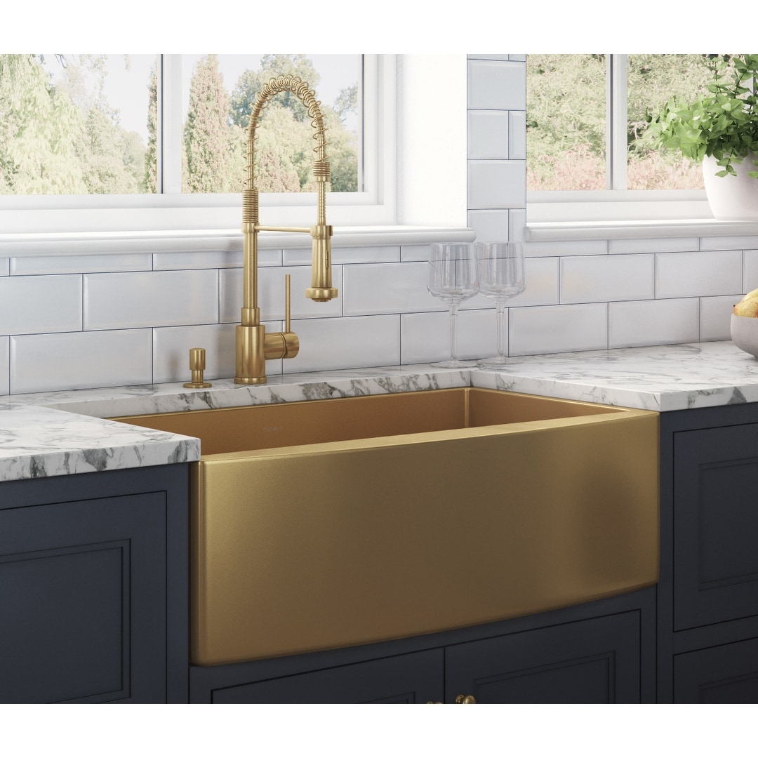 Ruvati 30-inch Apron-Front Farmhouse Kitchen Sink - Tone Matte Gold Stainless Steel Single Bowl - Silver - 8' x 11'