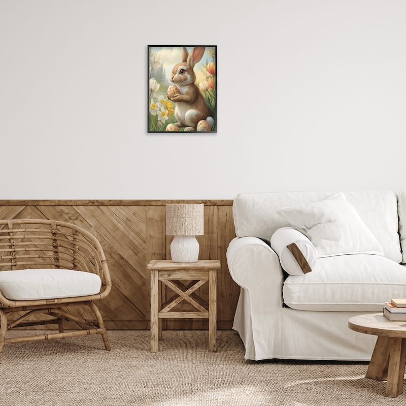 Stupell Easter Bunny with Painted Eggs Framed Giclee Art Design By Franklyn Gregory