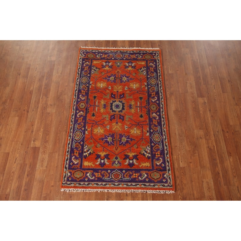 Orange Floral Heriz-Serapi Oriental Accent Rug Wool Carpet - 3'0"x 5'0"