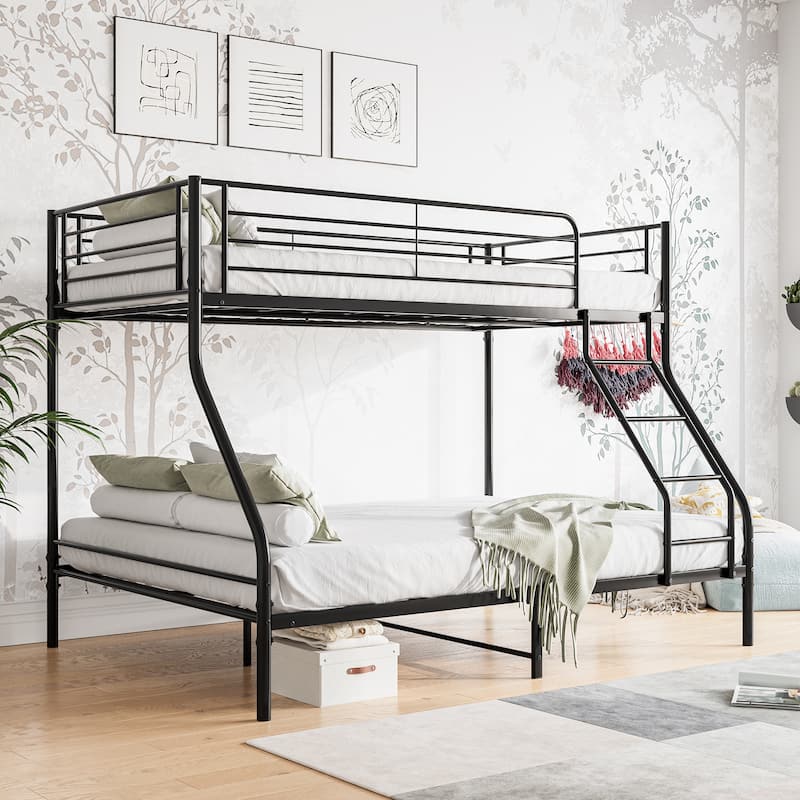 Twin-Over-Full Metal Bunk Bed, with Enhanced Upper-Level Guardrail, Black