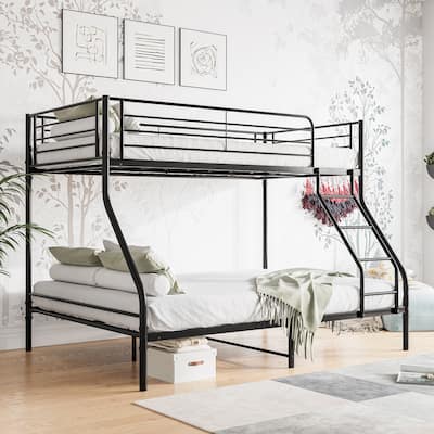 Twin-Over-Full Metal Bunk Bed, with Enhanced Upper-Level Guardrail, Black