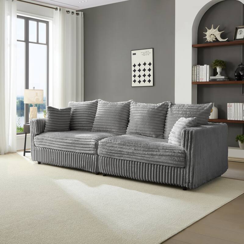 Anmytek Modern Plush Corduroy Cloud Couch 4-Seat Deep Seat Sofa with Soft Pillows