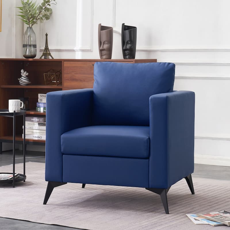 MCombo Modern Accent Chair, Club Armchair with Metal Legs, Faux Leather Single Sofa Chairs
