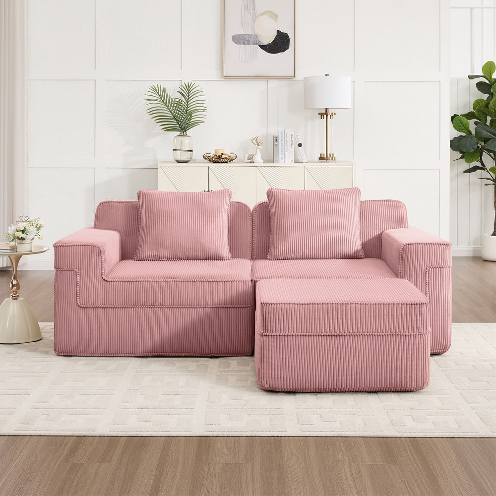 2 Seat L Shape Sectional Sofa, Cloud Sofa Couch with Deep Seat, Loveseat Sofa with Throw Pillows and Movable Ottoman
