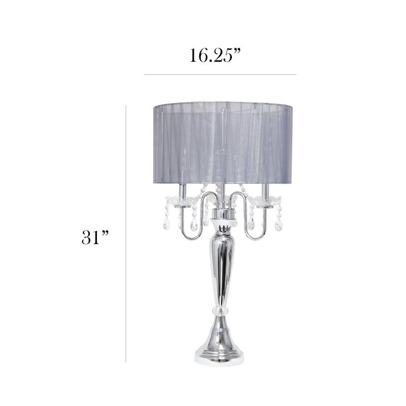 Silver Orchid Bacall Hanging Crystals Sheer Shade Table Lamp