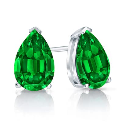 Auriya 14k Gold Lab Grown Gemstone Green Emerald Stud Earrings Pear 0.25 to 5.00 ct. tw. V-End Prong Push-Back