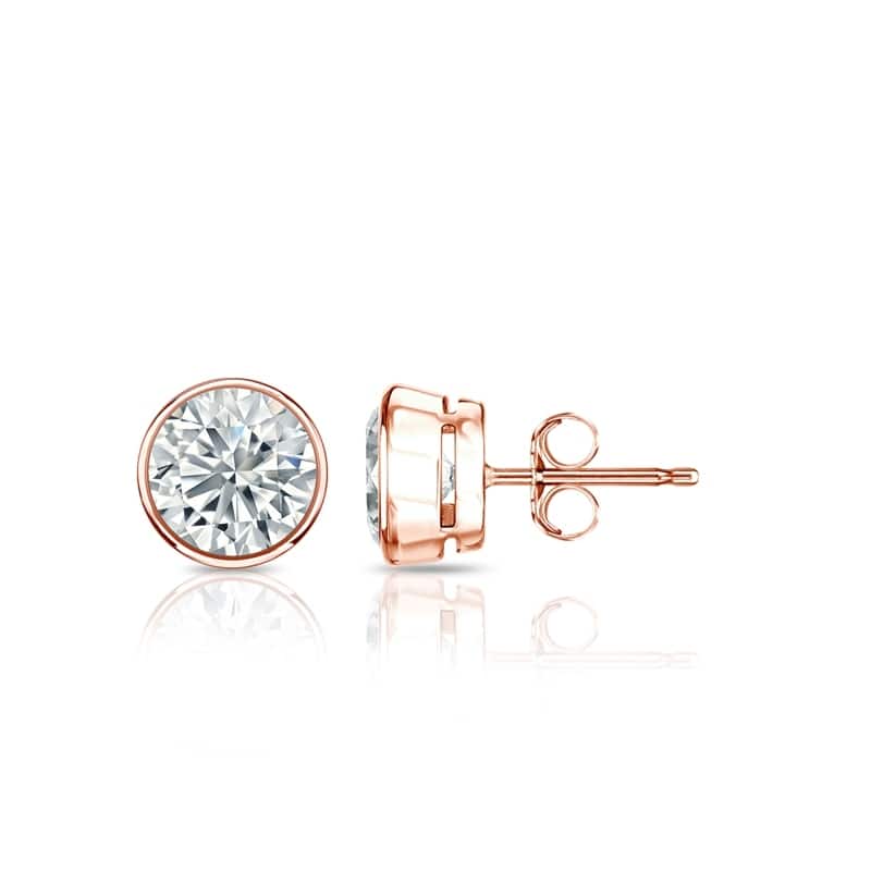 Auriya 14k Gold Lab Grown Round Diamond Stud Earrings 0.50 to 5.00 ct. tw. Bezel Push-Back (F-G VS) - Rose - 1.50 ct. tw.
