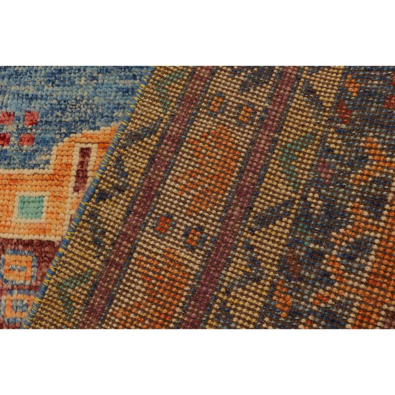 Rustic Balochi Burnett Blue/Beige Hand Knotted Wool Rug - 3'11'' x 6'0''