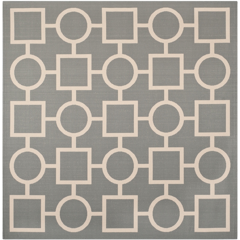 SAFAVIEH Courtyard Lilya Indoor/ Outdoor Waterproof Patio Backyard Rug - 7'10" Square - Anthracite/Beige