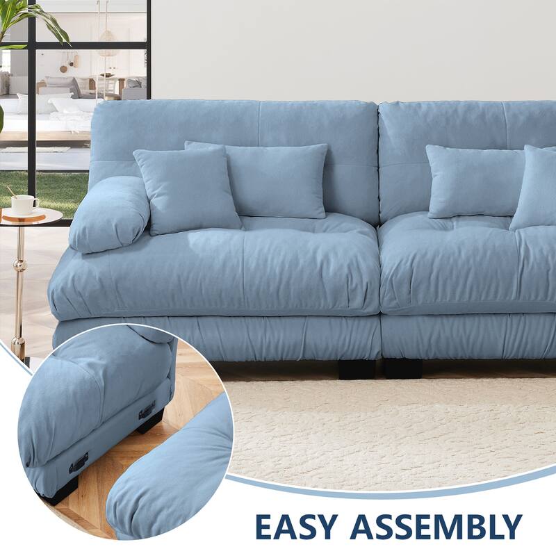 94" Upholstered Leisure Sofa, Chenille Loveseat Couch with 2 Ottoman, Deep Seat Recliner Sofa with 4 Pillows for Living Room