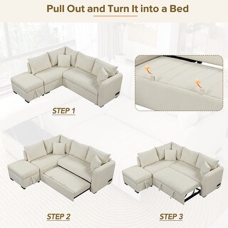 L-shaped Sectional Pull Out Sofa Bed Sleeper Sofa with Two USB Ports ...