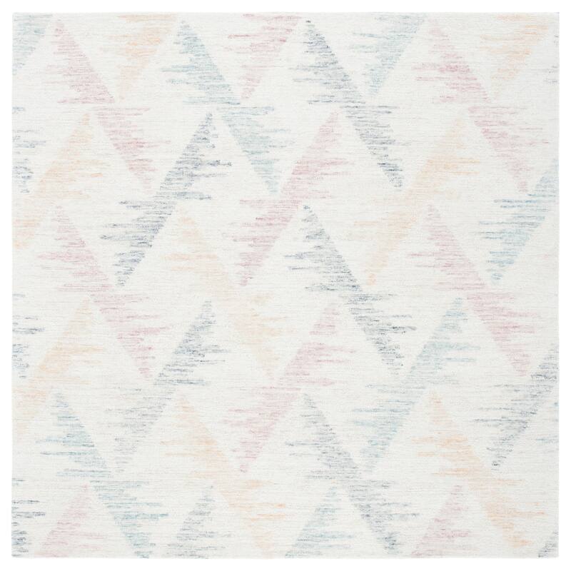 SAFAVIEH Handmade Rodeo Drive Sky Mid-Century Modern Wool Rug - 6' Square - Ivory/Blue
